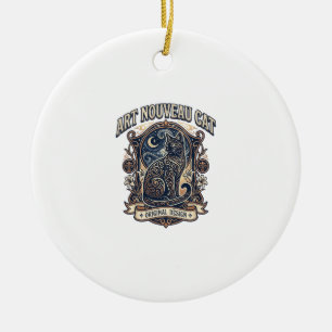 Art Nouveau Cat Cat Art Nouveau Vintage Vector Art Ceramic Ornament