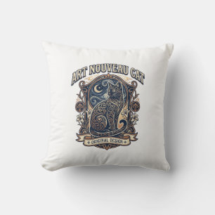 Art Nouveau Cat Cat Art Nouveau Vintage Vector Art Throw Pillow