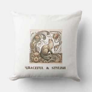 Art Nouveau Cat Graceful and Stylish Throw Pillow