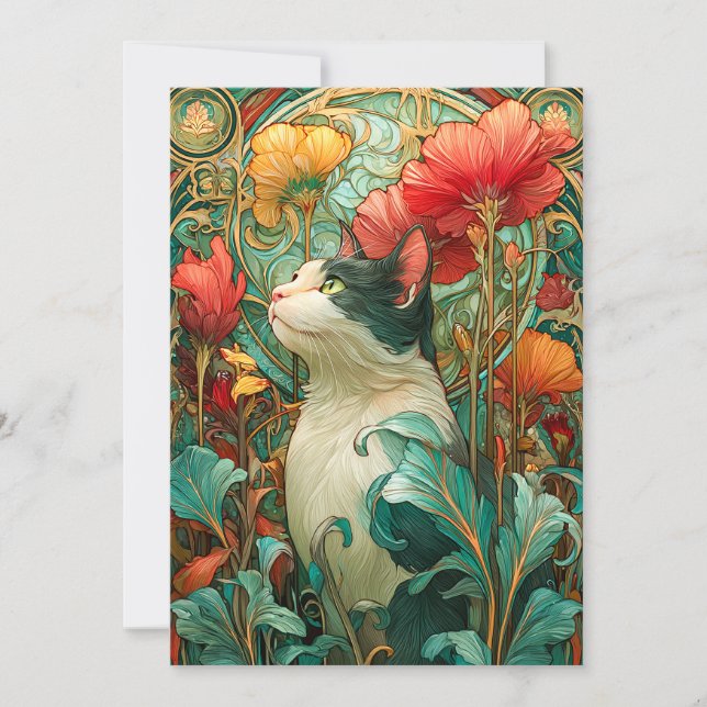 Art Nouveau Cat Holiday Card (Front)