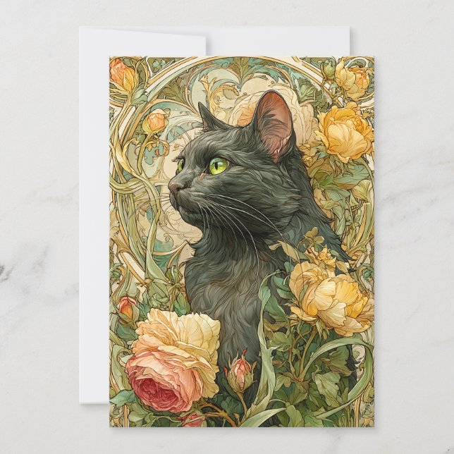 Art Nouveau Cat Holiday Card (Front)