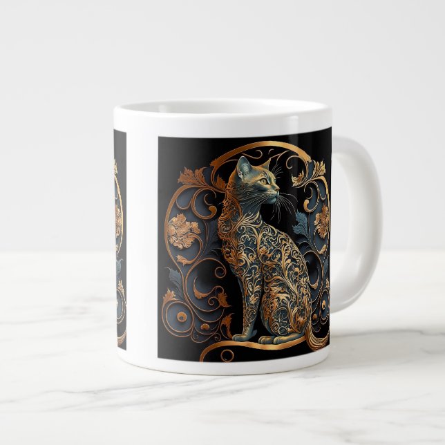 Art Nouveau Cat Jumbo Mug  (Front Right)