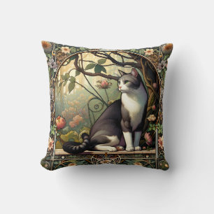Art Nouveau Cat Pillow for Cat Lovers