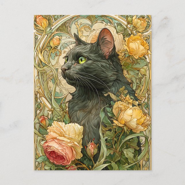 Art Nouveau Cat Postcard (Front)