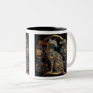 Art Nouveau Cat Two-Tone Mug, 11 oz  Two-Tone Coffee Mug