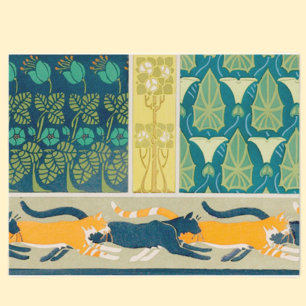 Art Nouveau Cats and Flowers