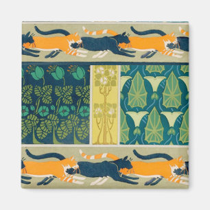 Art Nouveau Cats and Flowers Magnet