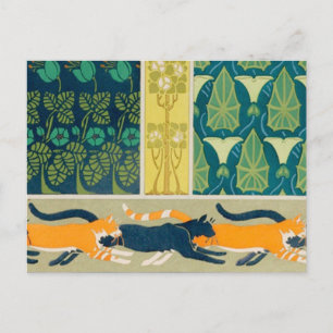 Art Nouveau Cats and Flowers Postcard