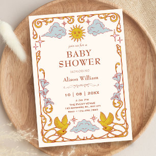 Art nouveau Celestial baby shower Invitation