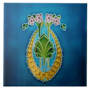 Art Nouveau ceramic fireplace wall tile blue