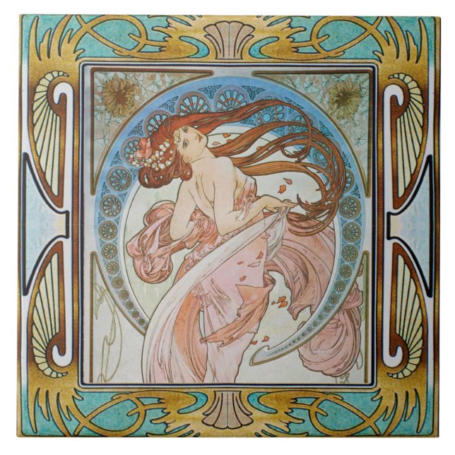 Art Nouveau Ceramic Tile Alphose mucha Design 13 (Front)