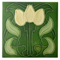 Art Nouveau Ceramic Tile-Vintage Look White Tulips