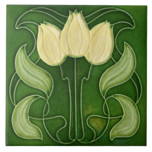 Art Nouveau Ceramic Tile-Vintage Look White Tulips Tile