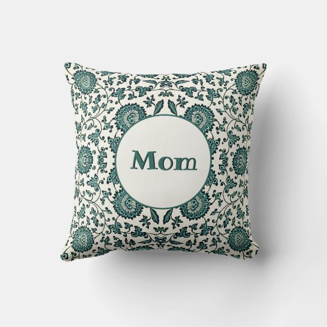 Art Nouveau Chinese Floral Pattern Repro with Name Throw Pillow (Back)