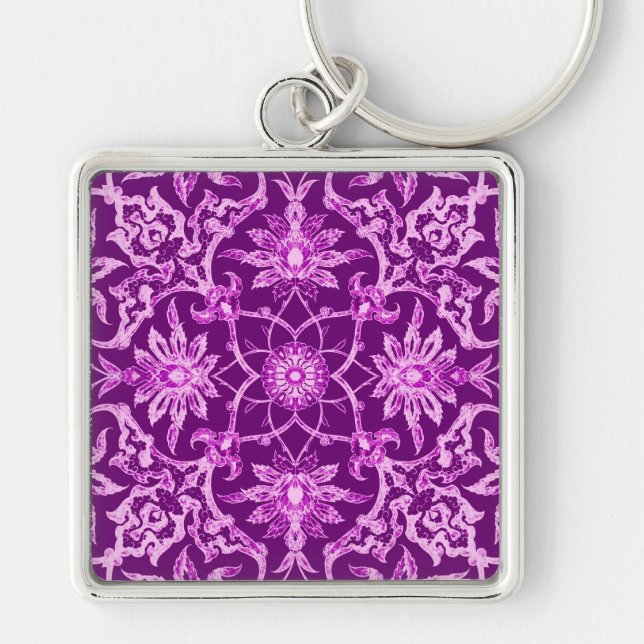 Art Nouveau Chinese Pattern - Amethyst Purple Keychain (Front)