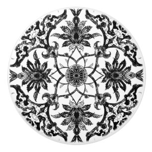 Art Nouveau Chinese Pattern - Black and White Ceramic Knob