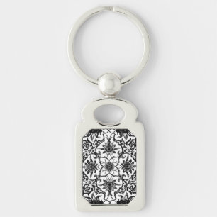 Art Nouveau Chinese Pattern - Black and White Keychain