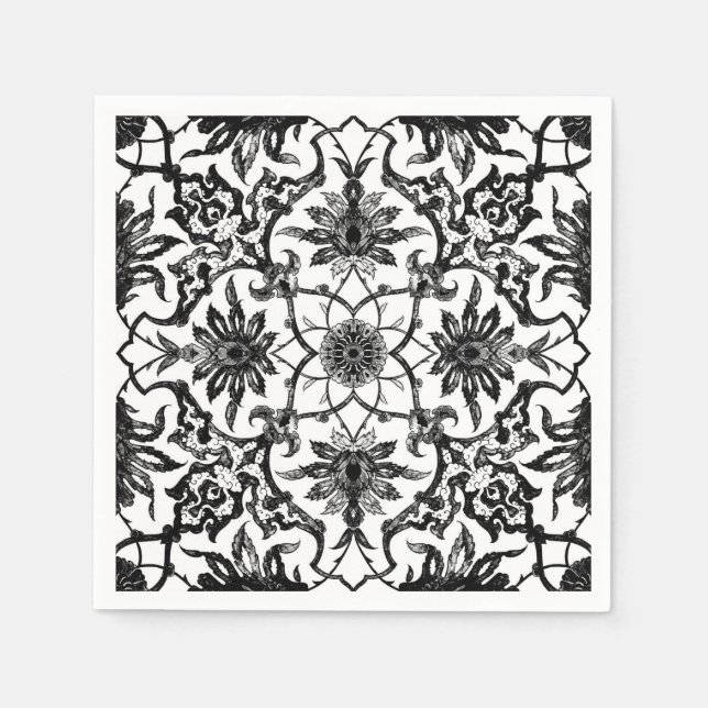 Art Nouveau Chinese Pattern - Black and White Napkin (Front)