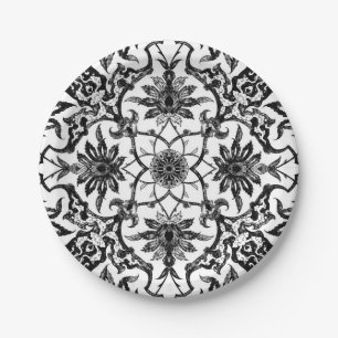 Art Nouveau Chinese Pattern - Black and White Paper Plate