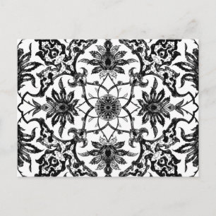 Art Nouveau Chinese Pattern - Black and White Postcard