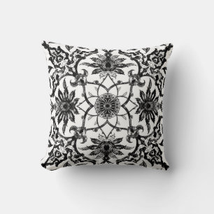 Art Nouveau Chinese Pattern - Black and White Throw Pillow
