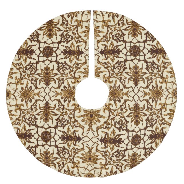 Art Nouveau Chinese Pattern - Brown and Beige Brushed Polyester Tree Skirt (Front)