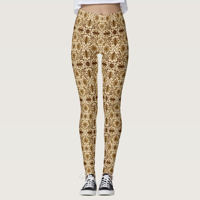 Art Nouveau Chinese Pattern - Brown and Beige Leggings (Front)