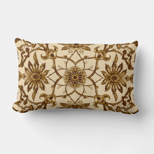 Art Nouveau Chinese Pattern - Brown and Beige Lumbar Pillow (Front)