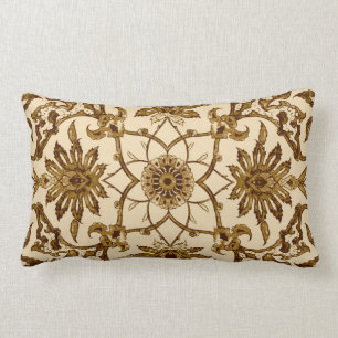 Art Nouveau Chinese Pattern - Brown and Beige Lumbar Pillow