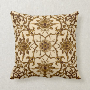 Art Nouveau Chinese Pattern - Brown and Beige Throw Pillow