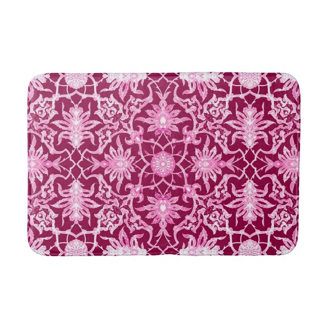 Art Nouveau Chinese Pattern, Burgundy and Pink Bath Mat (Front)