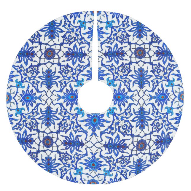Art Nouveau Chinese Pattern - Cobalt Blue & White Brushed Polyester Tree Skirt (Front)