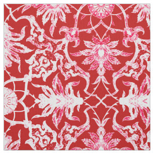 Art Nouveau Chinese Pattern - Deep Red Fabric