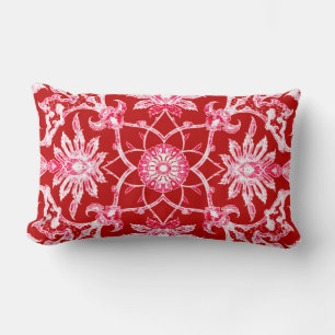 Art Nouveau Chinese Pattern - Deep Red Lumbar Pillow