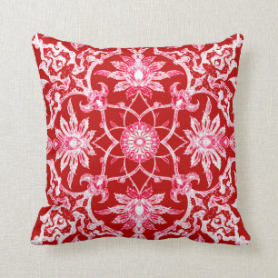 Art Nouveau Chinese Pattern - Deep Red Throw Pillow
