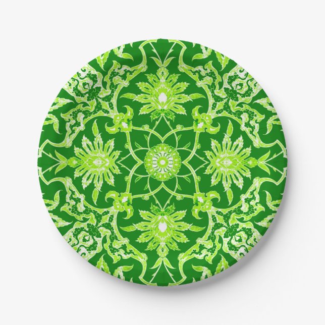 Art Nouveau Chinese Pattern - Emerald Green Paper Plate (Front)
