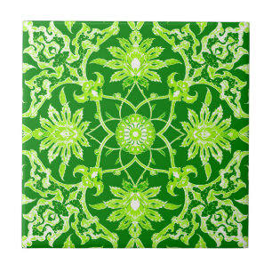 Art Nouveau Chinese Pattern - Emerald Green Tile
