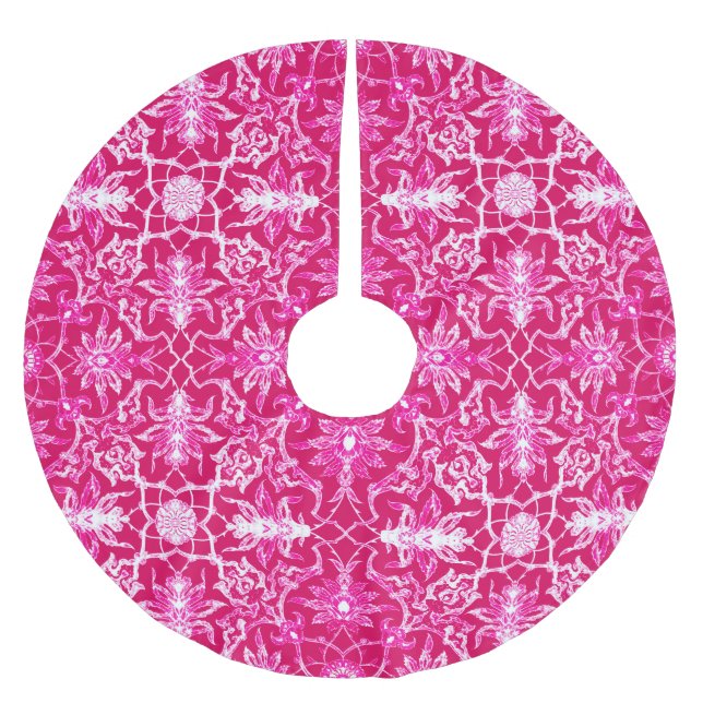 Art Nouveau Chinese Pattern - Fuchsia Pink Brushed Polyester Tree Skirt (Front)