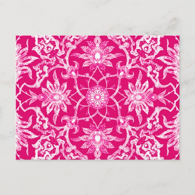 Art Nouveau Chinese Pattern - Fuschia Pink Postcard (Front)
