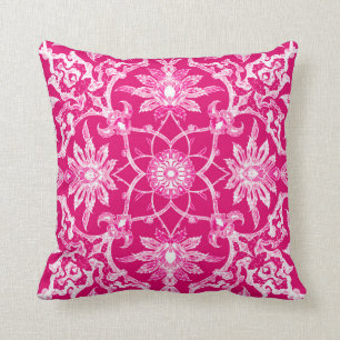 Art Nouveau Chinese Pattern - Fuschia Pink Throw Pillow