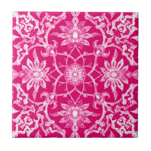 Art Nouveau Chinese Pattern - Fuschia Pink Tile
