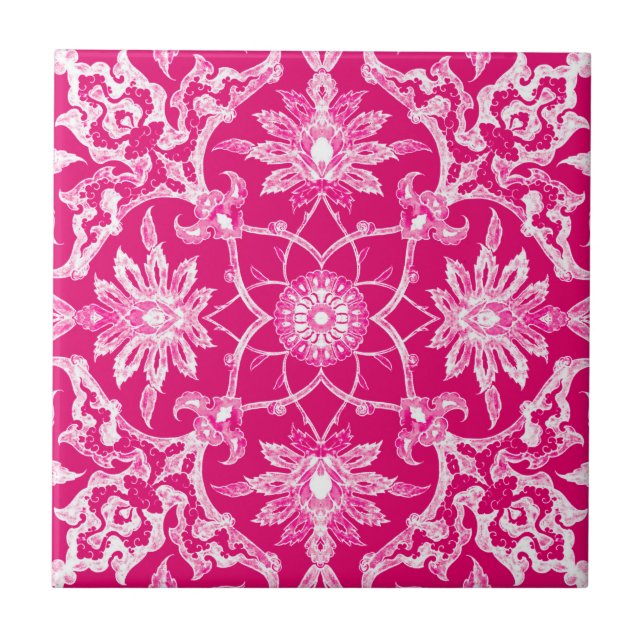 Art Nouveau Chinese Pattern - Fuschia Pink Tile (Front)
