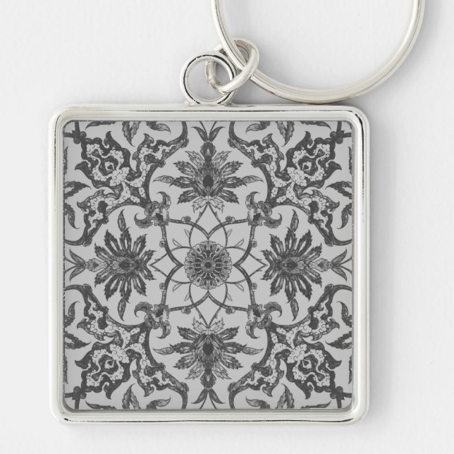 Art Nouveau Chinese Pattern - Silver Grey Keychain (Front)