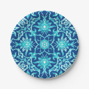 Art Nouveau Chinese Pattern - Turquoise and Blue Paper Plate