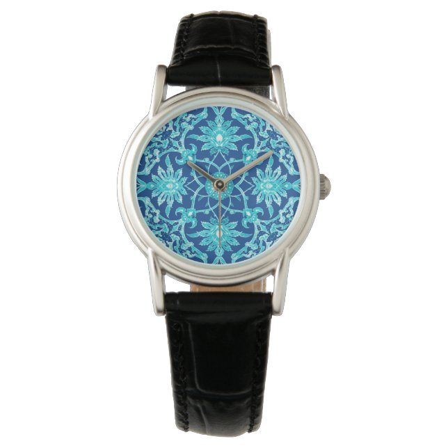 Art Nouveau Chinese Pattern - Turquoise and Blue Watch (Front)