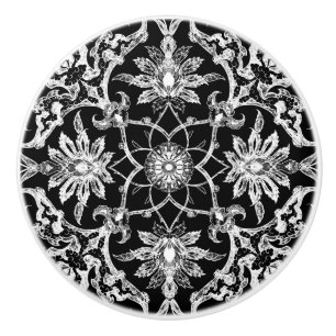 Art Nouveau Chinese Pattern - White on Black Ceramic Knob