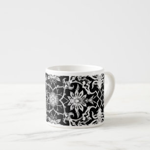Art Nouveau Chinese Pattern - White on Black Espresso Cup