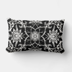 Art Nouveau Chinese Pattern - White on Black Lumbar Pillow