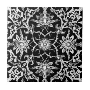 Art Nouveau Chinese Pattern - White on Black Tile