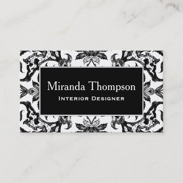 Art Nouveau Chinese Tile - Black and White Business Card (Front)